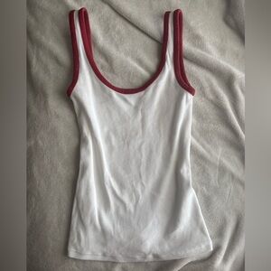 Aerie White Tank Top with Red Trim